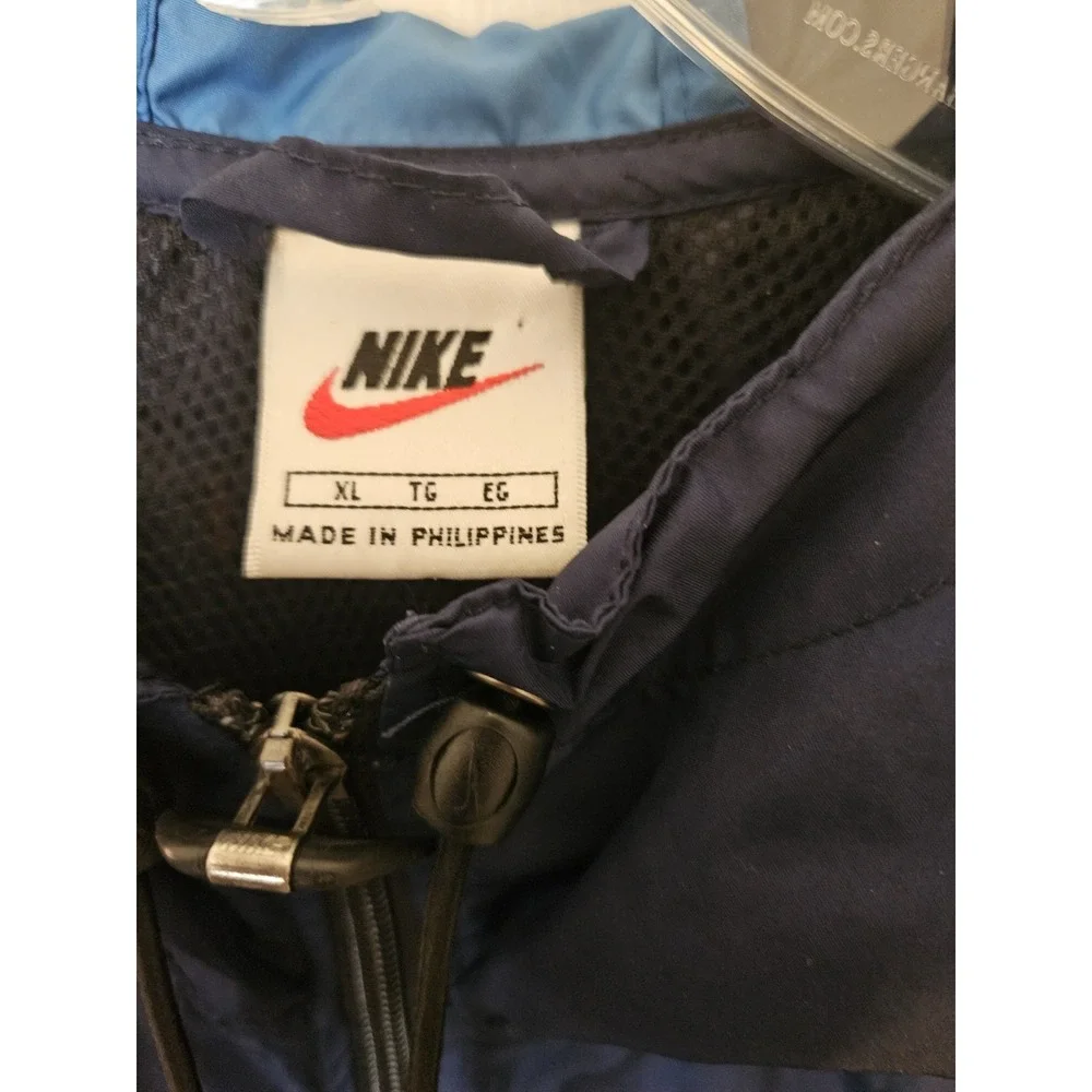 Nike Men's Blue Windbreaker Hoodie Jacket #56323 1/4 Zip Orange Logo, Size XL - Picture 3 of 11